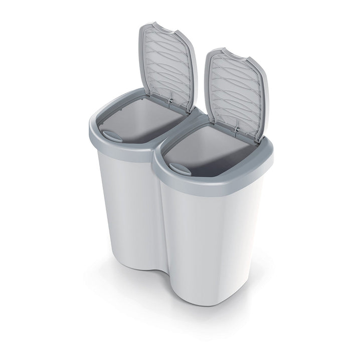 Кошче за отпадъци Compacta B Duo, сиво/пепелно сиво, капацитет 40 л, едно отделение, два капака, версия за монтаж на стена, NDBS40-429U_427C