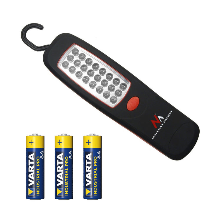 Maclean 24 LED лампа за работилница, магнит, кука, 3xAA, MCE03 + 3x Varta Industrial LR6/AA R-06 батерии