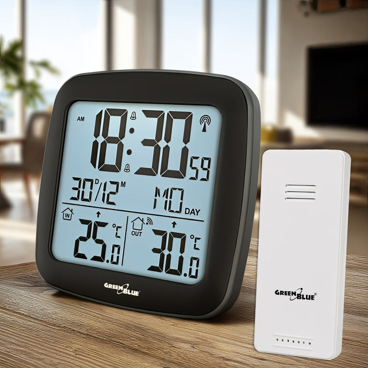 Безжична метеорологична станция GreenBlue, с DCF система, календар, аларма, GB542 + 4x Varta Industrial AAA алкални батерии