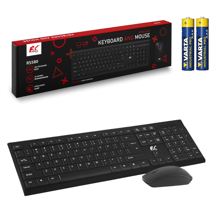 COMBO NanoRS безжична клавиатура + мишка, RS580 + 2x Varta Industrial AAA алкални батерии