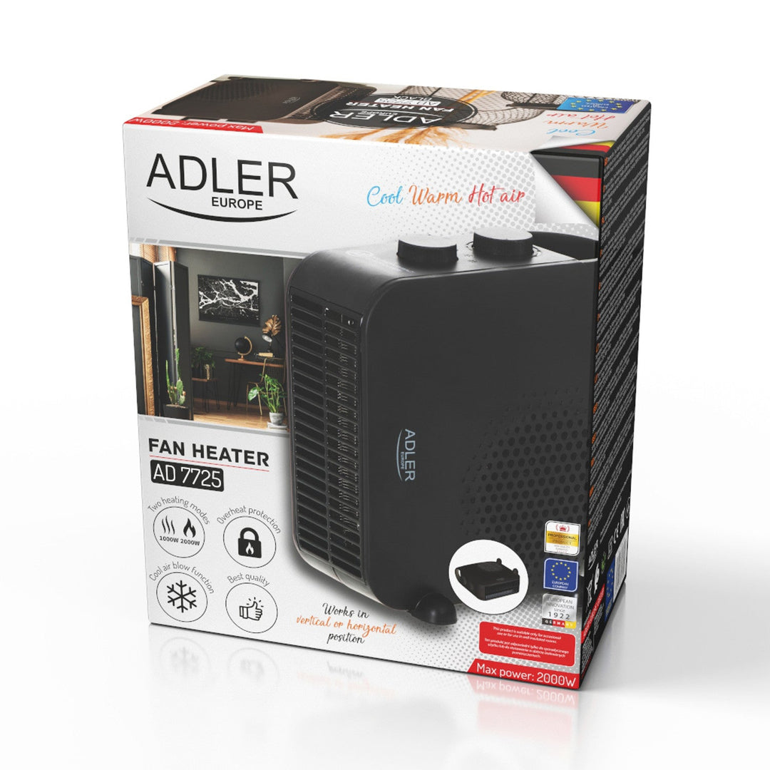 Вентилатор с нагревател Adler, 2 настройки на мощността, макс. 2000 W, термостат, черен, AD 7725