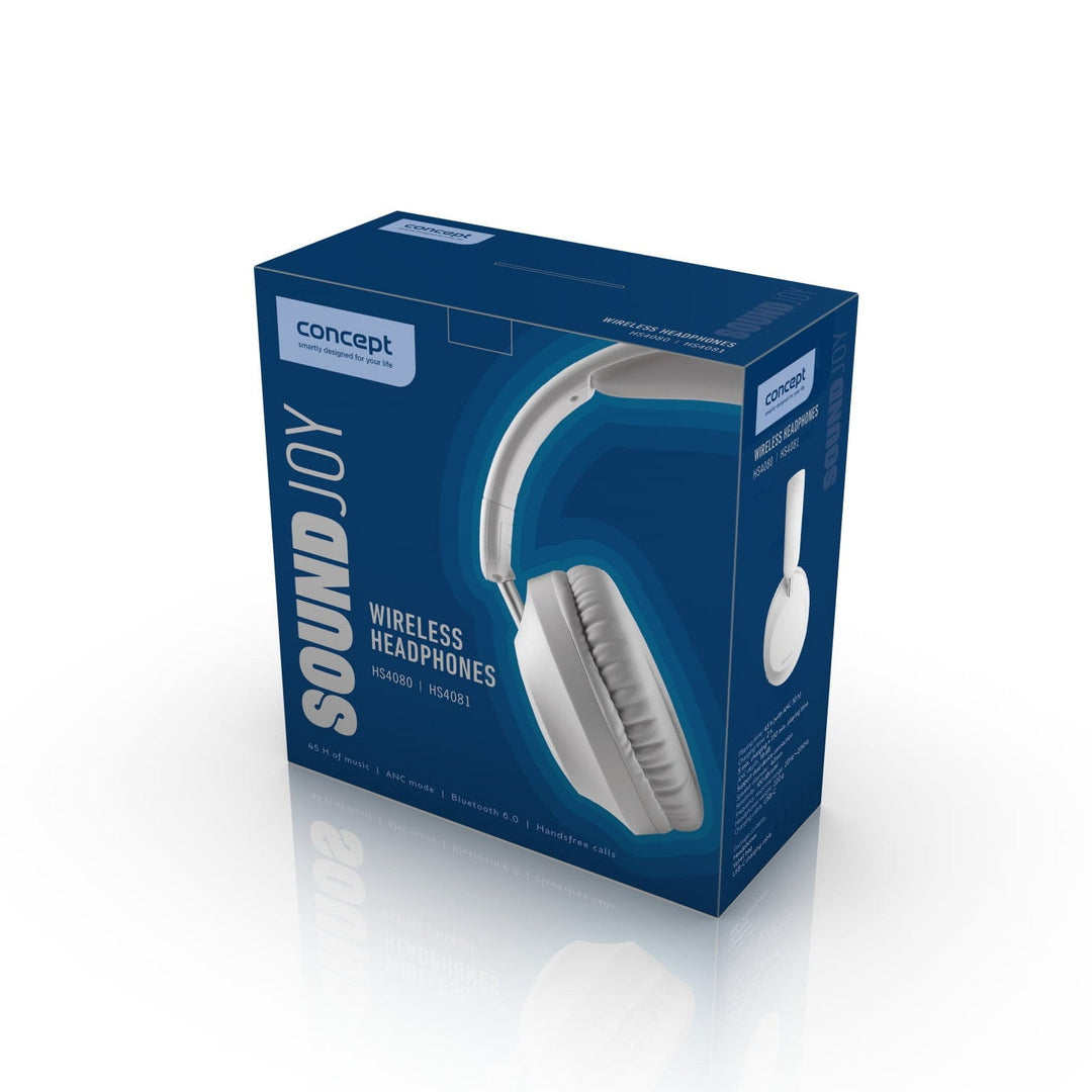 Concept SoundJoy безжични слушалки, до 45 часа време за възпроизвеждане, Bluetooth 6.0, бързо зареждане, активно шумопотискане до 18dB, бели, HS4081