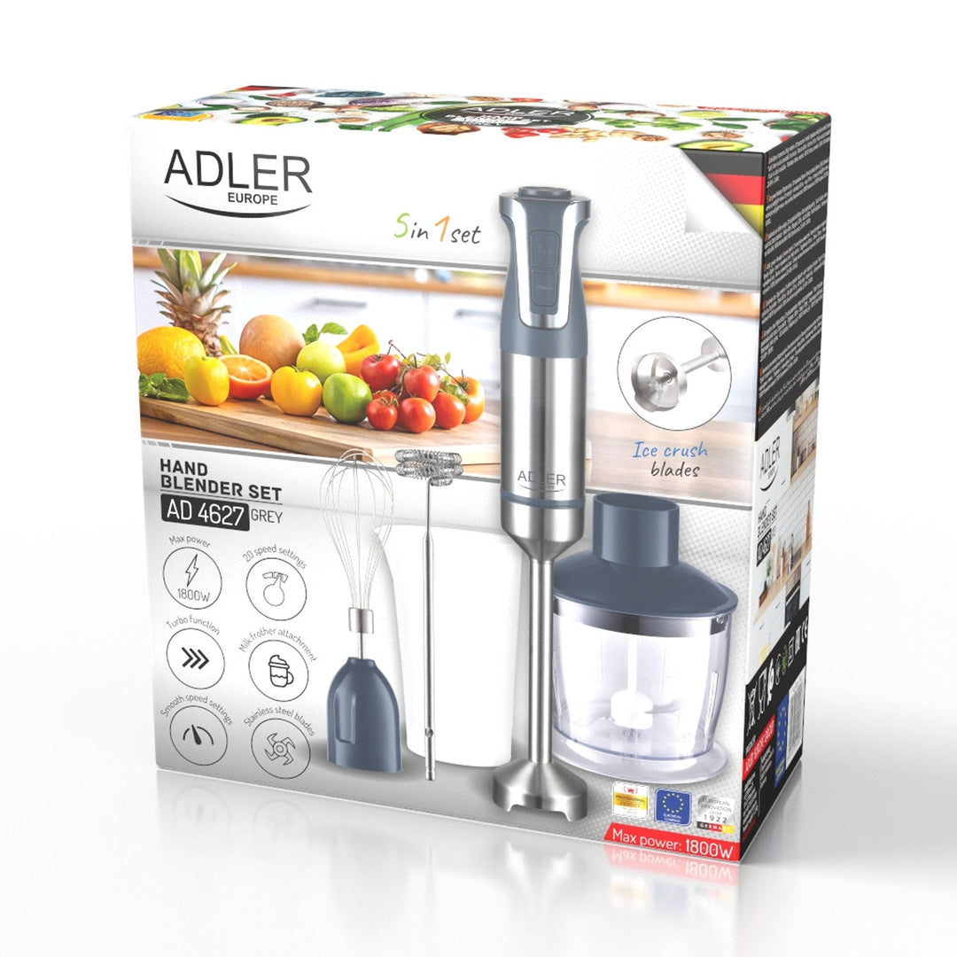 Ръчен блендер Adler, многофункционален, мощност 1800 W, сив, турбо функция, AD 4627 g