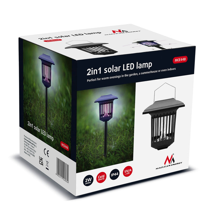 Maclean слънчева LED лампа за убиване на насекоми, IP44, LED/UV, 2*AA Ni-MH 200 mAh батерия, 2V DC слънчева MCE448, 2 броя