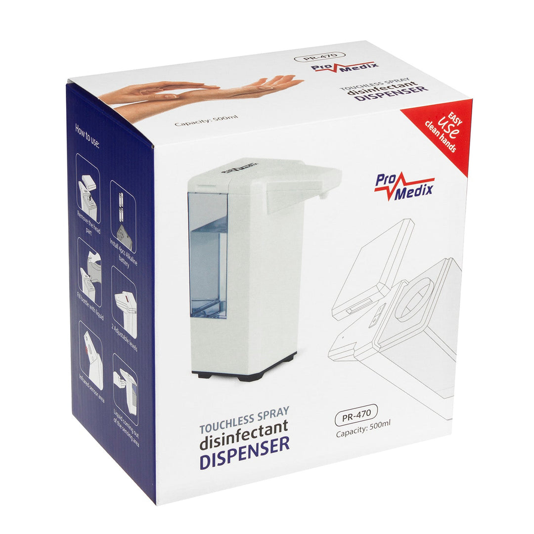 Dispenser automat pentru lichide dezinfectante 500ml Promedix PR-470 + 4x baterie AA Varta Industrial