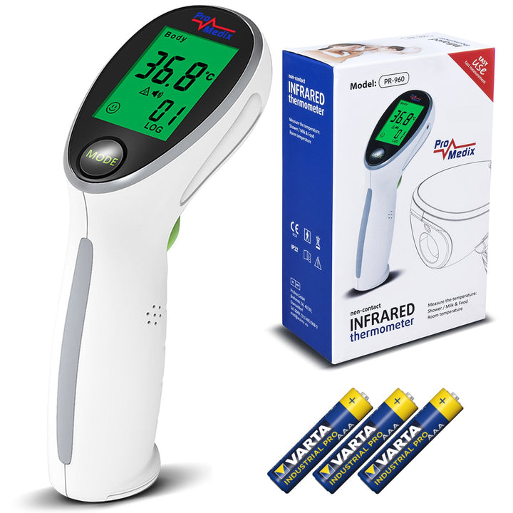 Promedix PR-960 безконтактен инфрачервен медицински термометър + 2x AAA Varta Industrial батерии