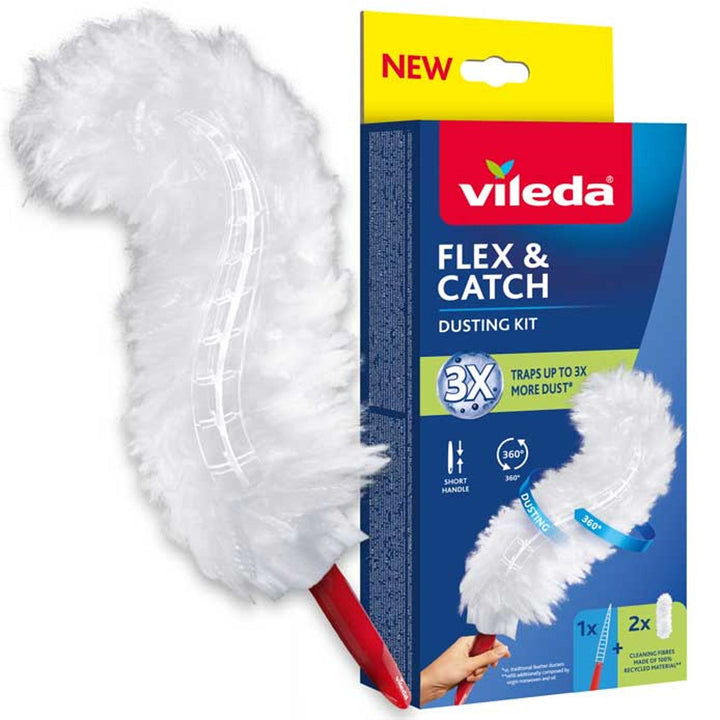 Vileda Flex&Catch прахосмукачка, с къса дръжка, 2 резервни части, противоплъзгаща защита, гъвкава глава, 179432