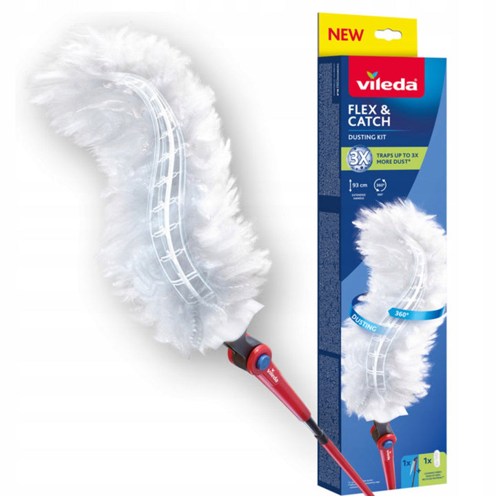 Vileda Flex&Catch лопатка за прах, с дълга дръжка, 1 резервна част включена, противоплъзгаща защита, гъвкава глава, 179434