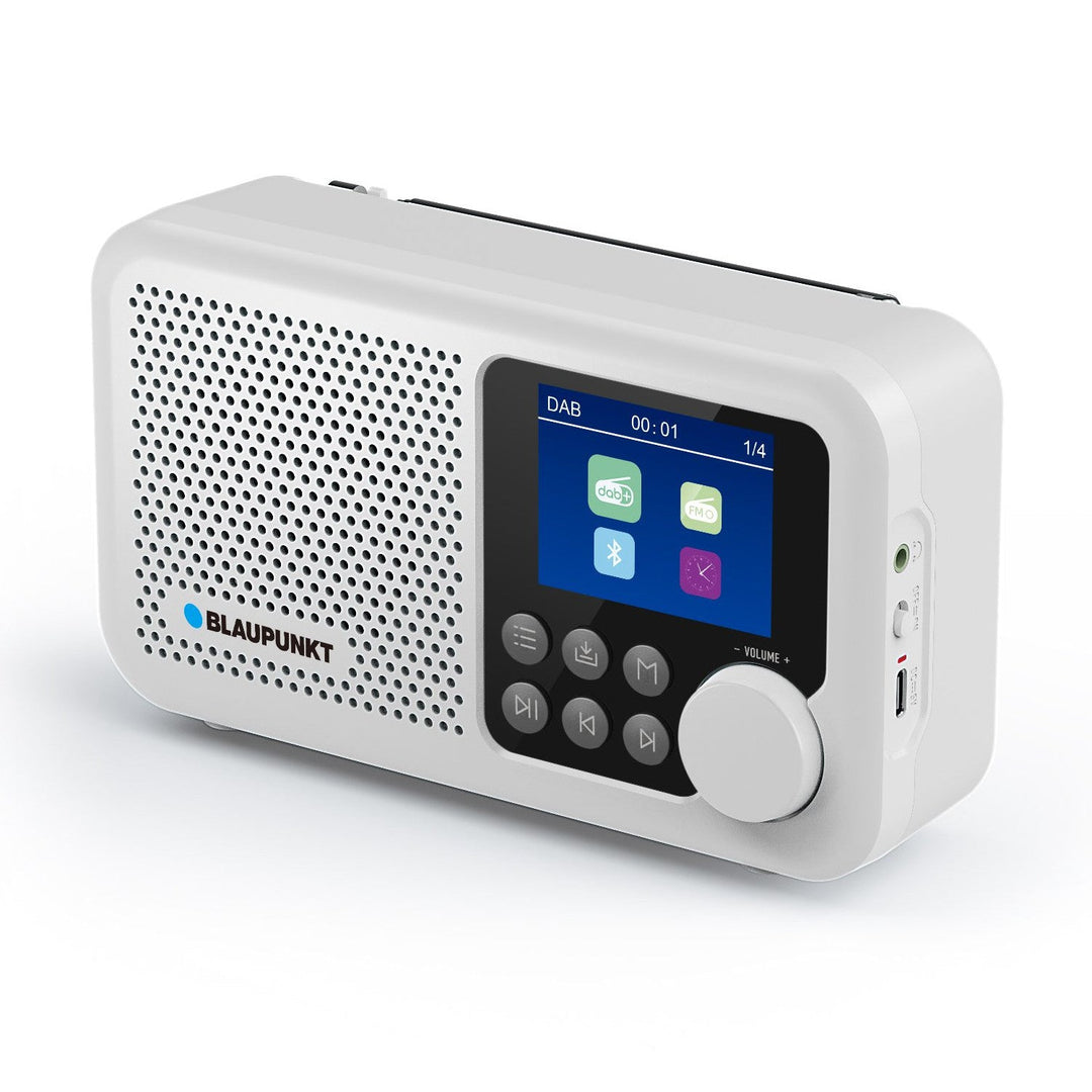 Преносимо радио Blaupunkt, DAB+ цифрово радио и FM тунер, Bluetooth, изход за слушалки, 2,4-инчов цветен дисплей, часовник и аларма, захранване с батерия и зареждане чрез USB-C, DR8WH