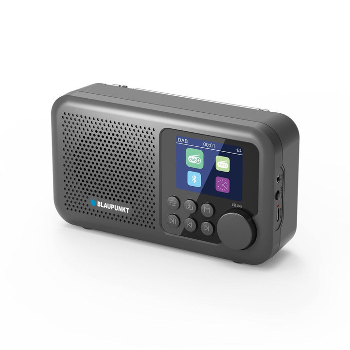Преносимо радио Blaupunkt, цифрово радио DAB+ и FM тунер, Bluetooth, изход за слушалки, 2,4-инчов цветен дисплей, часовник и аларма, захранване с батерия и зареждане чрез USB-C, DR8BK
