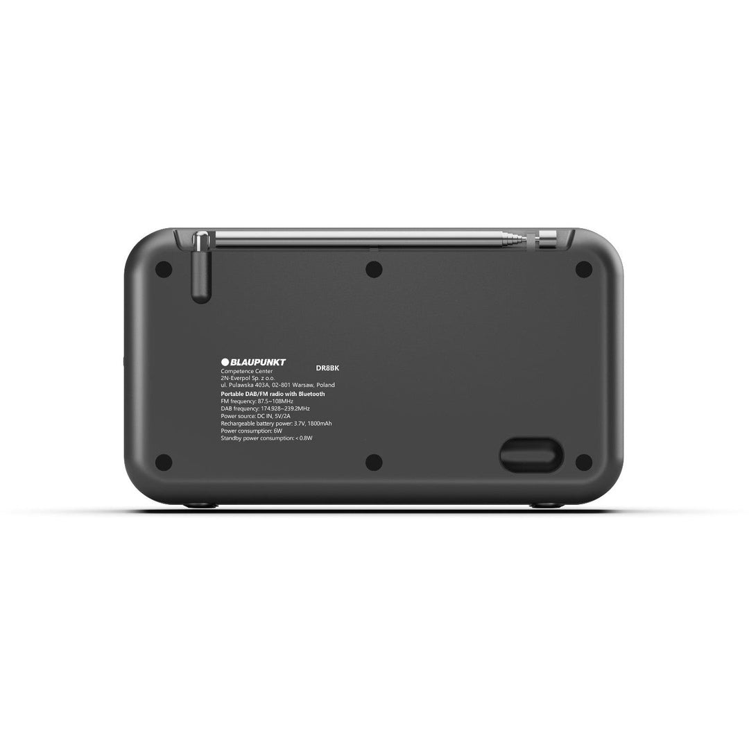 Преносимо радио Blaupunkt, цифрово радио DAB+ и FM тунер, Bluetooth, изход за слушалки, 2,4-инчов цветен дисплей, часовник и аларма, захранване с батерия и зареждане чрез USB-C, DR8BK