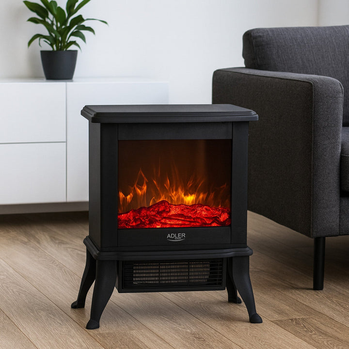 Електрическа камина Adler, 2 нива на отопление, максимална мощност 1800 W, термостат, 3D ефект на пламък, AD 7754