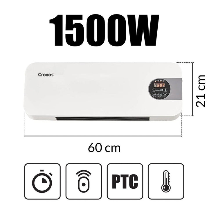Вентилаторна завеса Cronos, мощност 1500 W, ниска консумация на енергия, широк ъгъл на въздушния поток, дистанционно управление, HFH-201