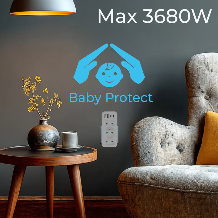 Маклин контакт x3 + 4xUSB, сплитер с 3 контакта, 2xUSB A, 2xUSB C PD 20W, 1x16A + 2x6A, MCE248 F/W, 2 броя