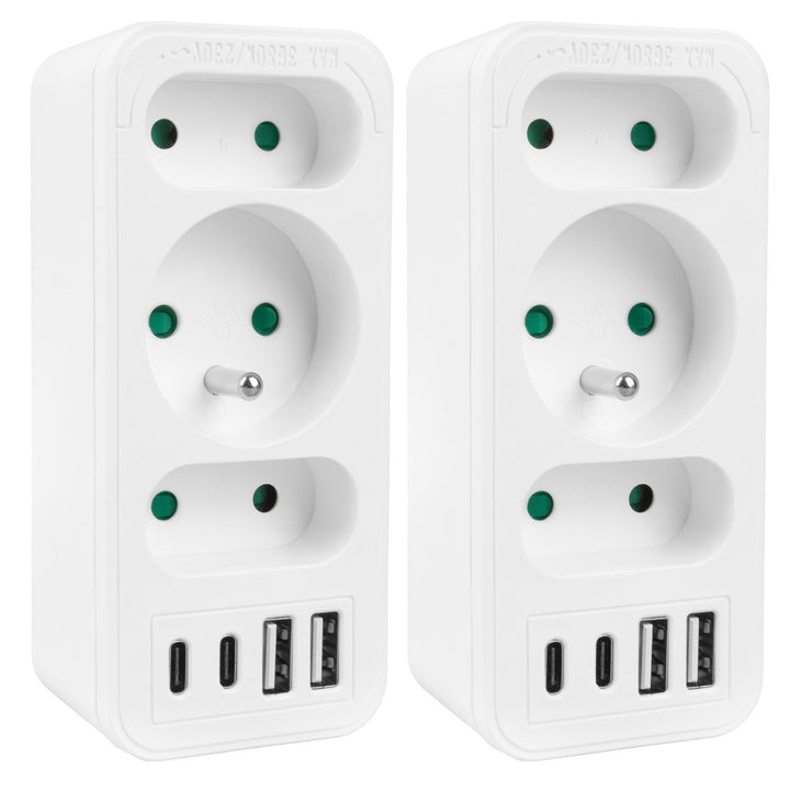Маклин контакт x3 + 4xUSB, сплитер с 3 контакта, 2xUSB A, 2xUSB C PD 20W, 1x16A + 2x6A, MCE248 F/W, 2 броя