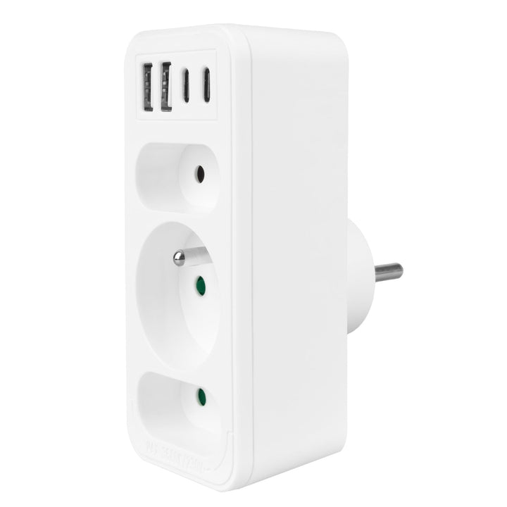 Маклин електрически контакт x3 + 4xUSB, разклонител с 3 контакта, 2xUSB A, 2xUSB C PD 20W, 1x16A + 2x6A, MCE248 F/W, 3 броя
