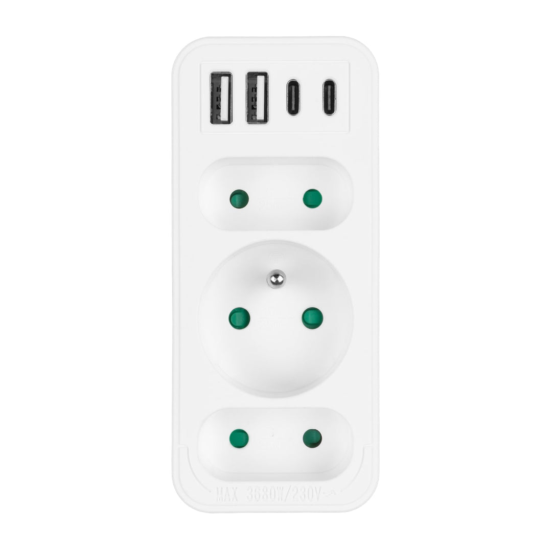Маклин електрически контакт x3 + 4xUSB, разклонител с 3 контакта, 2xUSB A, 2xUSB C PD 20W, 1x16A + 2x6A, MCE248 F/W, 3 броя