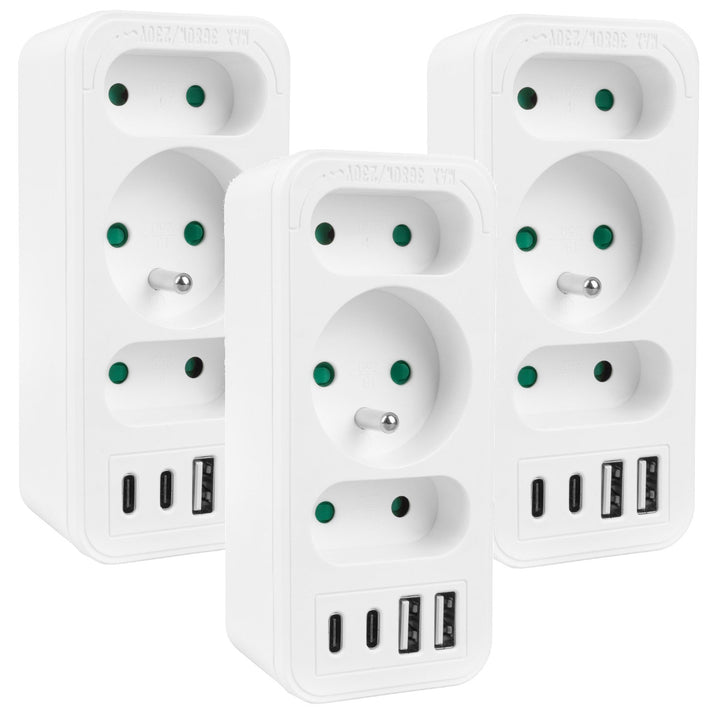 Маклин електрически контакт x3 + 4xUSB, разклонител с 3 контакта, 2xUSB A, 2xUSB C PD 20W, 1x16A + 2x6A, MCE248 F/W, 3 броя
