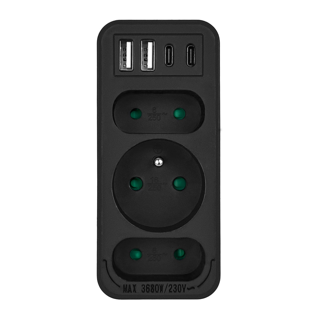 Маклин контакт x3 + 4xUSB, сплитер с 3 контакта, 2xUSB A, 2xUSB C PD 20W, 1x16A + 2x6A, MCE248 F/B, 2 броя