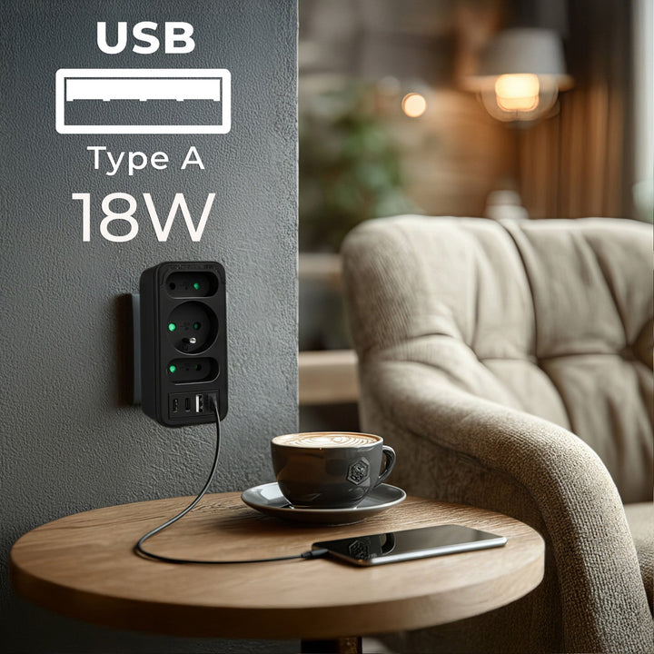 Маклин контакт x3 + 4xUSB, сплитер с 3 контакта, 2xUSB A, 2xUSB C PD 20W, 1x16A + 2x6A, MCE248 F/B, 2 броя