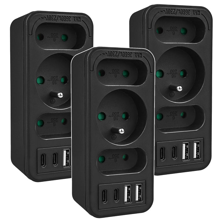 Маклин контакт x3 + 4xUSB, сплитер с 3 контакта, 2xUSB A, 2xUSB C PD 20W, 1x16A + 2x6A, MCE248 F/B, 3 броя