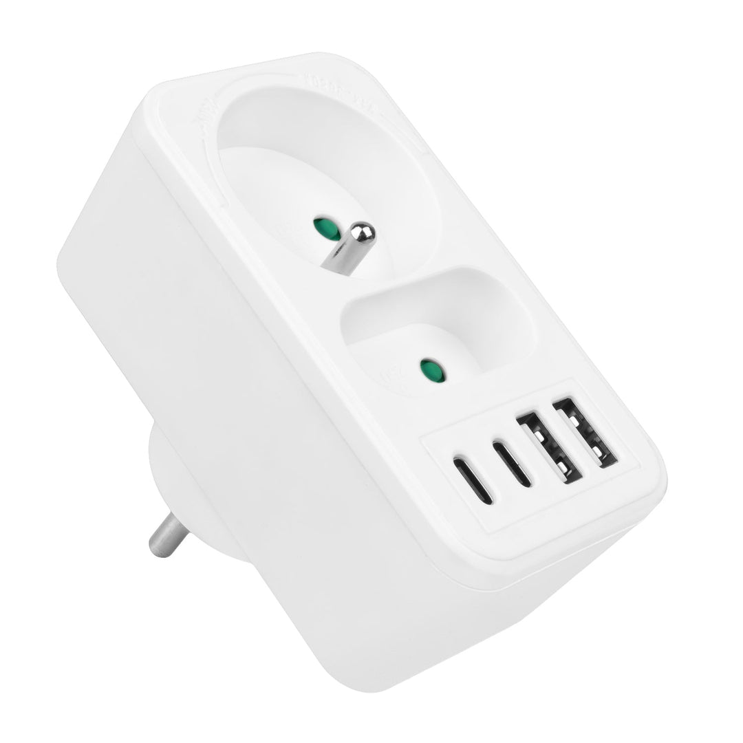 Маклин електрически контакт x2 + 4xUSB, разклонител с 2 контакта, 2xUSB A, 2xUSB C PD 20W, 1x16A + 1x6A, MCE249 F/W, 2 броя