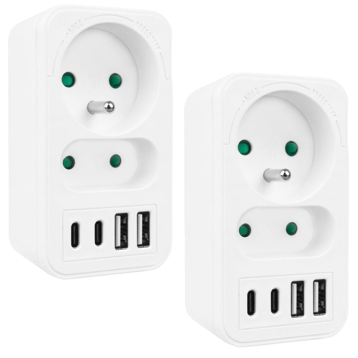 Маклин електрически контакт x2 + 4xUSB, разклонител с 2 контакта, 2xUSB A, 2xUSB C PD 20W, 1x16A + 1x6A, MCE249 F/W, 2 броя