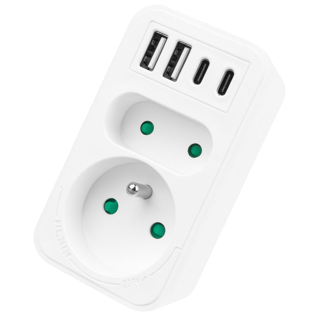 Маклин контакт x2 + 4xUSB, сплитер с 2 контакта, 2xUSB A, 2xUSB C PD 20W, 1x16A + 1x6A, MCE249 F/W, 3 броя