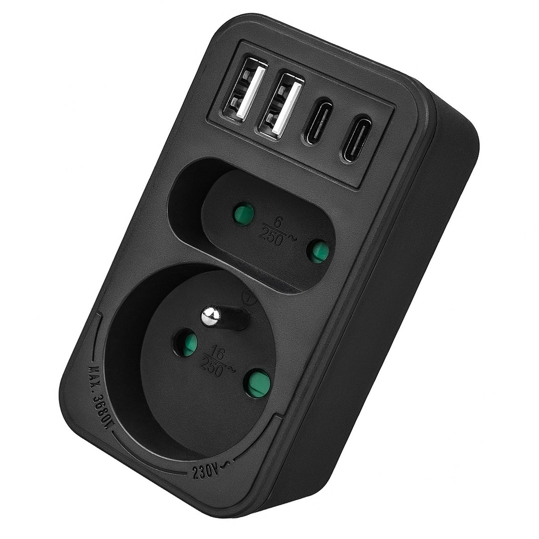 Маклин контакт x2 + 4xUSB, сплитер с 2 контакта, 2xUSB A, 2xUSB C PD 20W, 1x16A + 1x6A, MCE249 F/B, 2 броя
