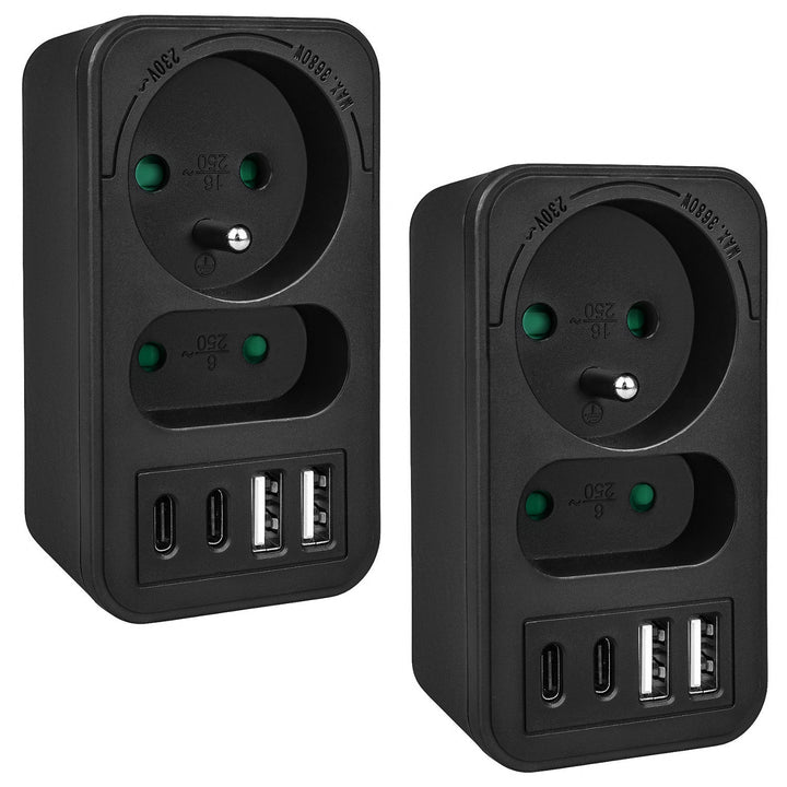 Маклин контакт x2 + 4xUSB, сплитер с 2 контакта, 2xUSB A, 2xUSB C PD 20W, 1x16A + 1x6A, MCE249 F/B, 2 броя