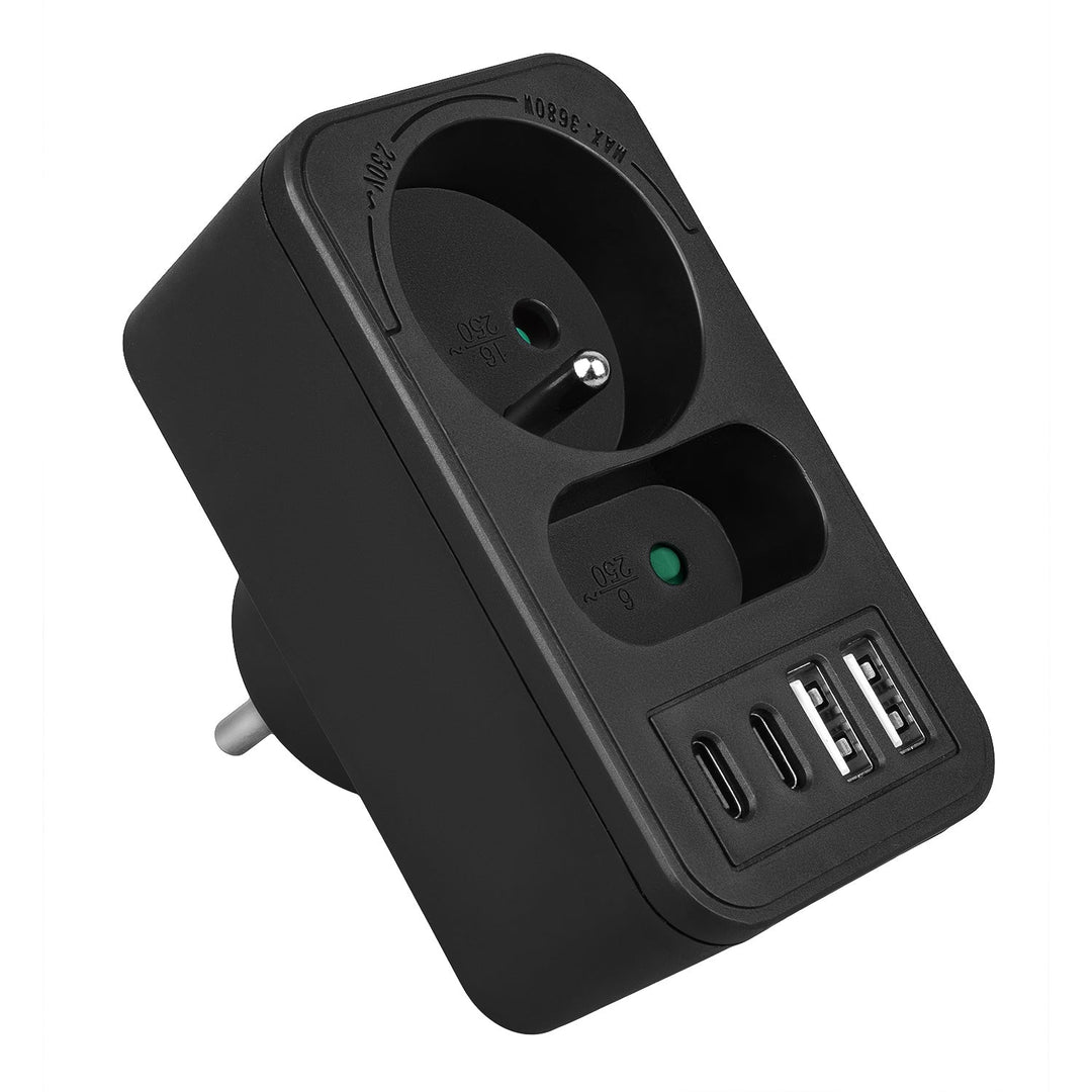 Маклин контакт x2 + 4xUSB, сплитер с 2 контакта, 2xUSB A, 2xUSB C PD 20W, 1x16A + 1x6A, MCE249 F/B, 3 броя