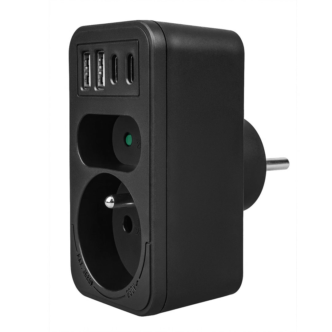 Маклин контакт x2 + 4xUSB, сплитер с 2 контакта, 2xUSB A, 2xUSB C PD 20W, 1x16A + 1x6A, MCE249 F/B, 3 броя