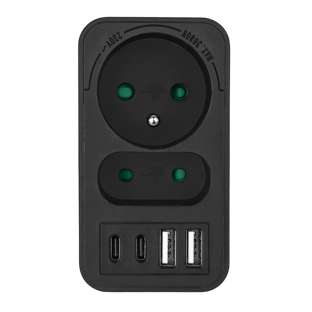 Маклин контакт x2 + 4xUSB, сплитер с 2 контакта, 2xUSB A, 2xUSB C PD 20W, 1x16A + 1x6A, MCE249 F/B, 3 броя