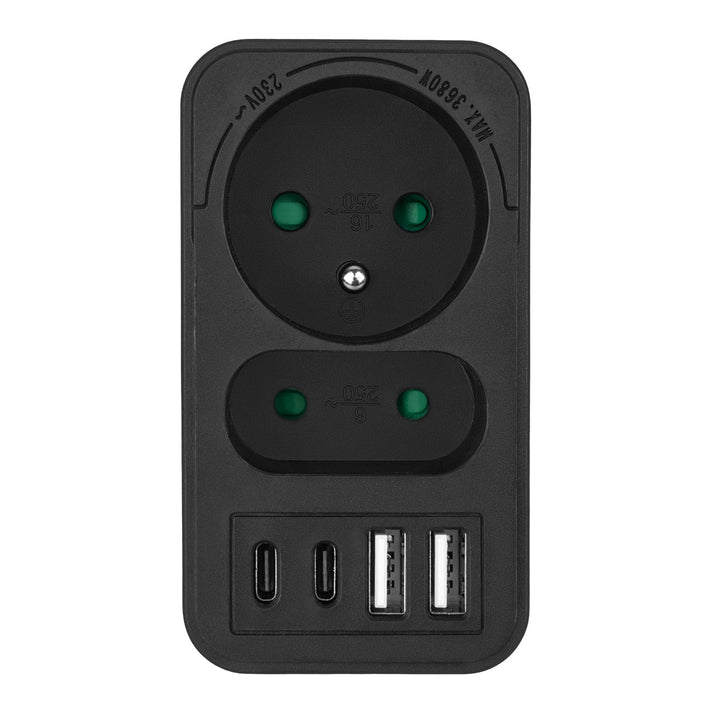 Маклин контакт x2 + 4xUSB, сплитер с 2 контакта, 2xUSB A, 2xUSB C PD 20W, 1x16A + 1x6A, MCE249 F/B, 3 броя