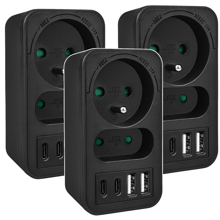Маклин контакт x2 + 4xUSB, сплитер с 2 контакта, 2xUSB A, 2xUSB C PD 20W, 1x16A + 1x6A, MCE249 F/B, 3 броя