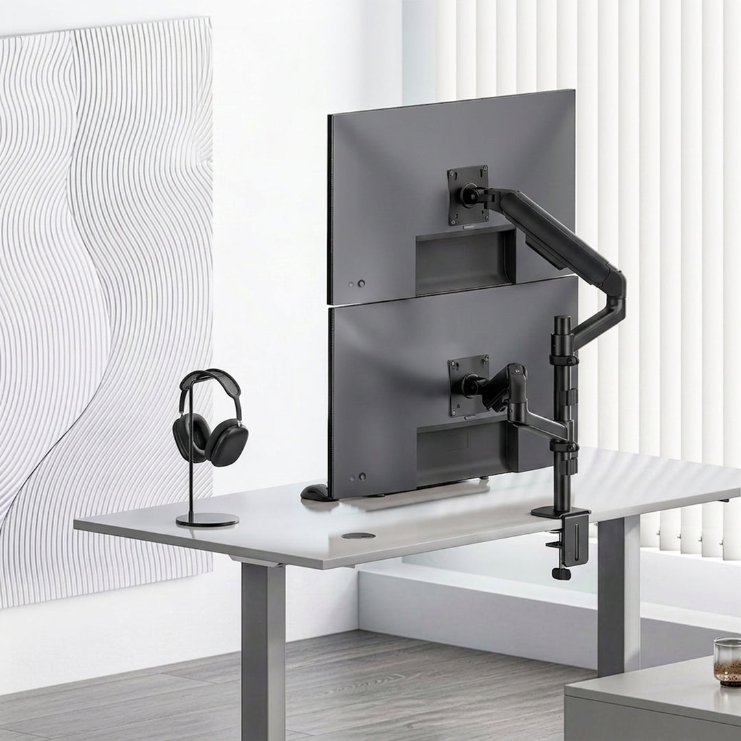 Стойка / закачалка за 2 монитора Ergo Office, газово амортисьорно устройство, 17"-32", 1-10 кг, матово черно, ER-692 B