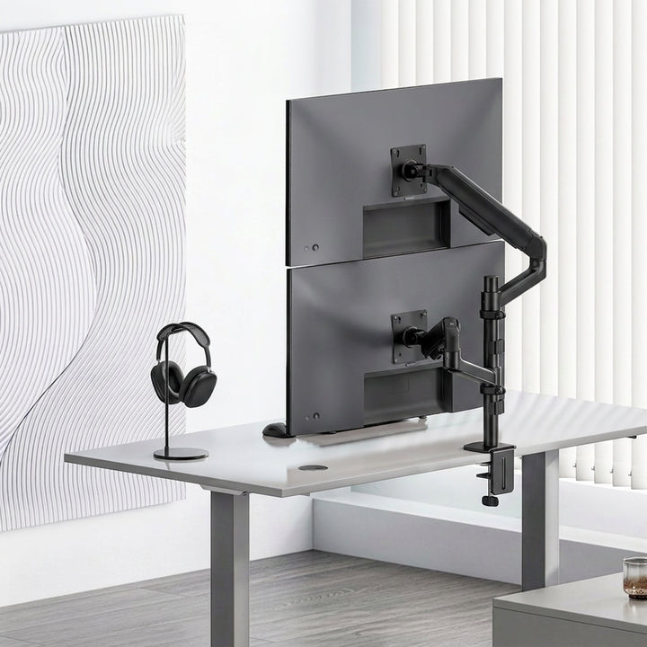 Стойка / закачалка за 2 монитора Ergo Office, газово амортисьорно устройство, 17"-32", 1-10 кг, матово черно, ER-692 B