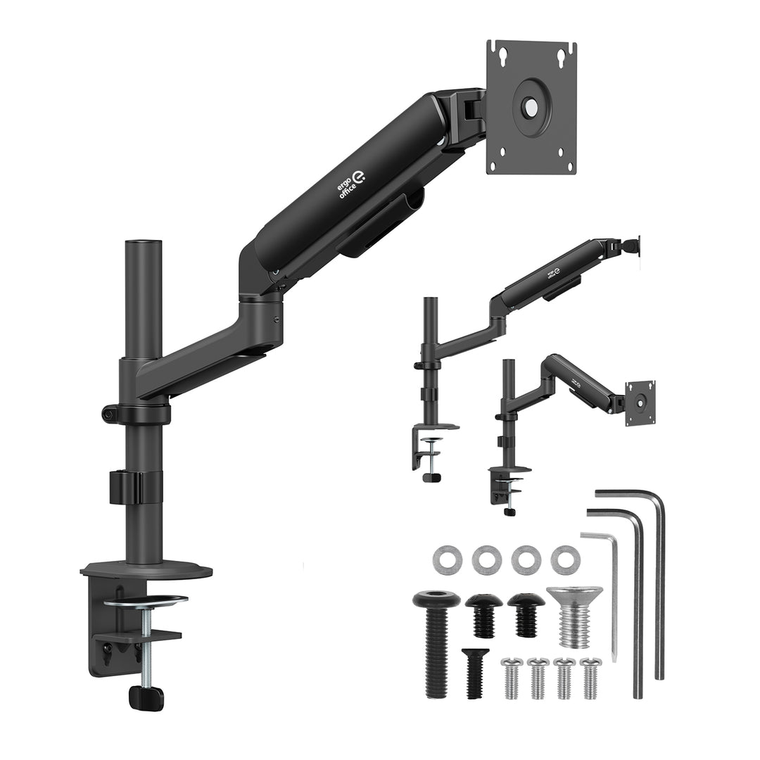 Стойка / закачалка за монитор Ergo Office, с газова пружина, 17"-32", 1-10 кг, матово черно, макс. VESA 100x100, ER-691 B