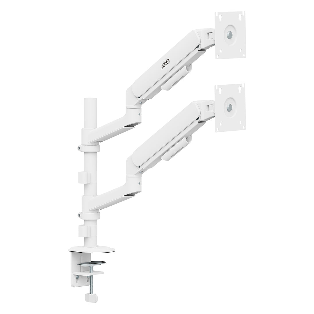Стойка / закачалка за 2 монитора Ergo Office, газово амортисьорно устройство, 17"-32", 1-10 кг, бял мат, ER-692 W