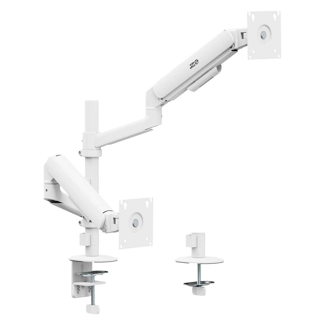 Стойка / закачалка за 2 монитора Ergo Office, газово амортисьорно устройство, 17"-32", 1-10 кг, бял мат, ER-692 W