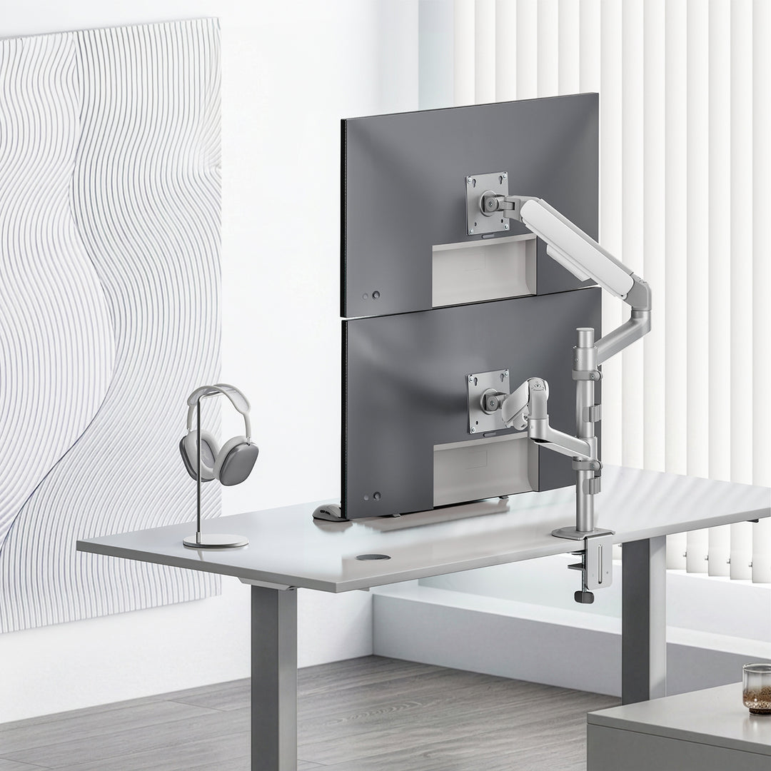 Стойка / закачалка за 2 монитора Ergo Office, газово амортисьорно устройство, 17"-32", 1-10 кг, бял мат, ER-692 W