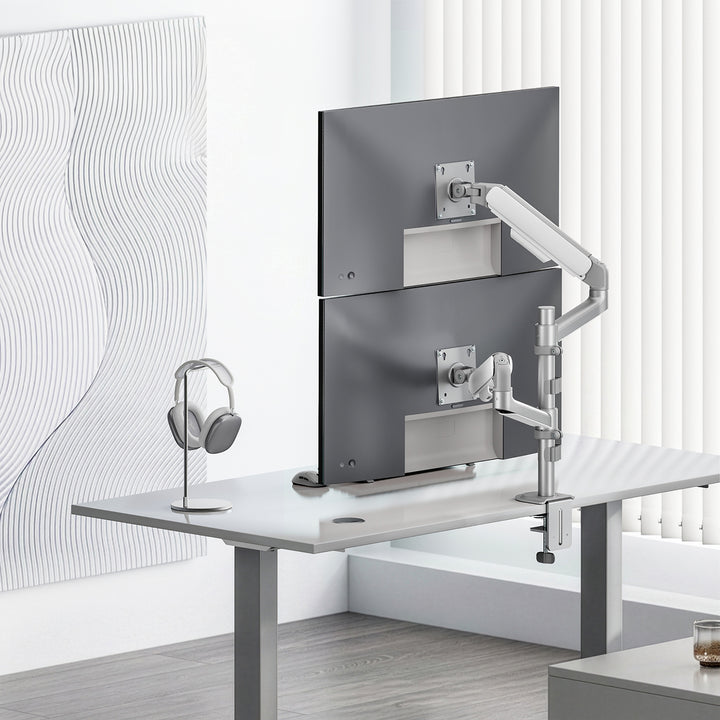 Стойка / закачалка за 2 монитора Ergo Office, газово амортисьорно устройство, 17"-32", 1-10 кг, бял мат, ER-692 W