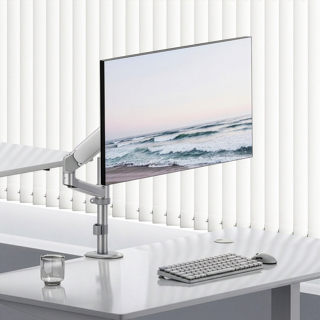 Стойка/закачалка за монитор Ergo Office, с газова пружина, 17"-32", 1-10 кг, матово бяло, макс. VESA 100x100, ER-691 W