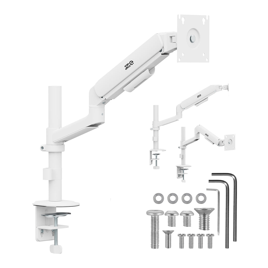 Стойка/закачалка за монитор Ergo Office, с газова пружина, 17"-32", 1-10 кг, матово бяло, макс. VESA 100x100, ER-691 W