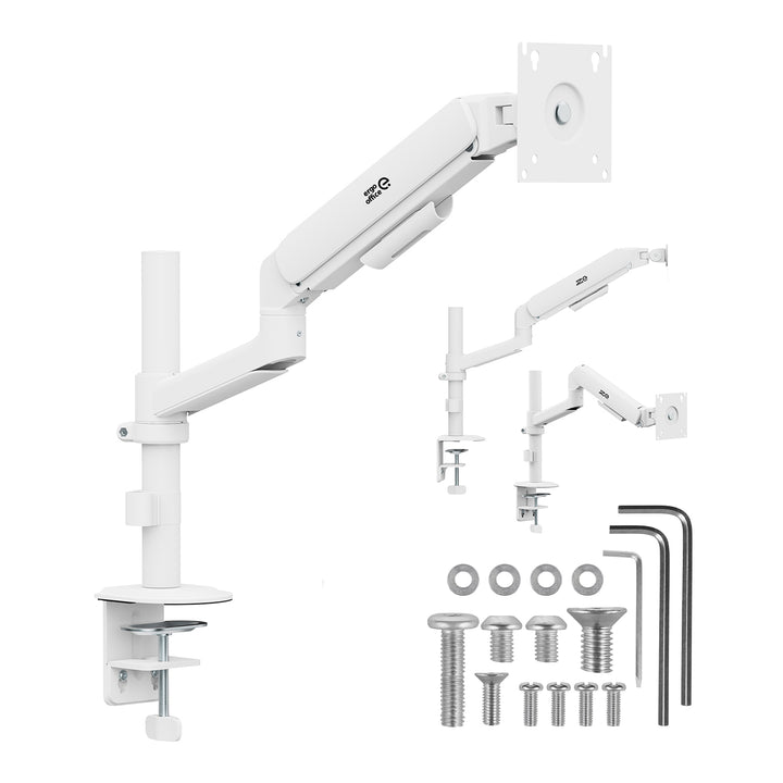 Стойка/закачалка за монитор Ergo Office, с газова пружина, 17"-32", 1-10 кг, матово бяло, макс. VESA 100x100, ER-691 W