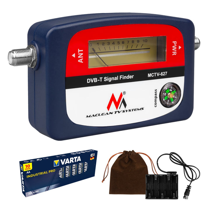 Телевизионен измервател Maclean DVB-T, кутия, кабел F-F 25 cm, MCTV-627 + 10x AA Varta Industrial батерии