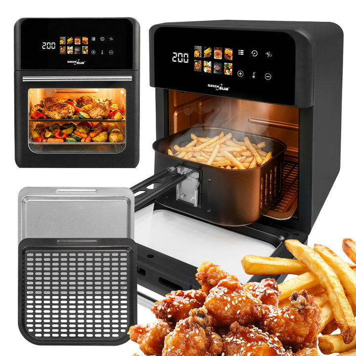 Безмаслена фритюрница AIR FRYER GreenBlue, мощност 1800 W, капацитет 10 л, 8 програми, аксесоари, таймер, GB950