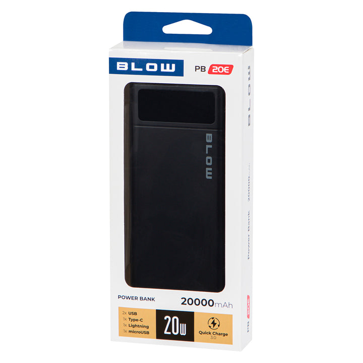 Портативна батерия 20000mAh PB20E Quick Charge 30 Power Delivery 20W, черна, Blow