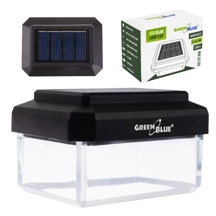 Слънчева LED лампа за стълб GreenBlue, 60x40 мм, капак с форма на плик, 3200 K, GB125 WW