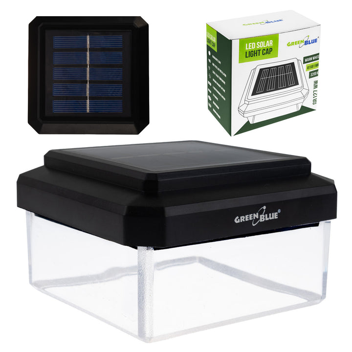 Слънчева LED лампа за стълб GreenBlue, 80x80 мм, конусовиден капак, 3200 K, GB127 WW